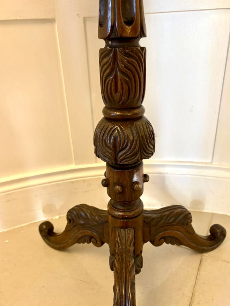 Antique Victorian Quality Carved Oak Tripod / Lamp Table